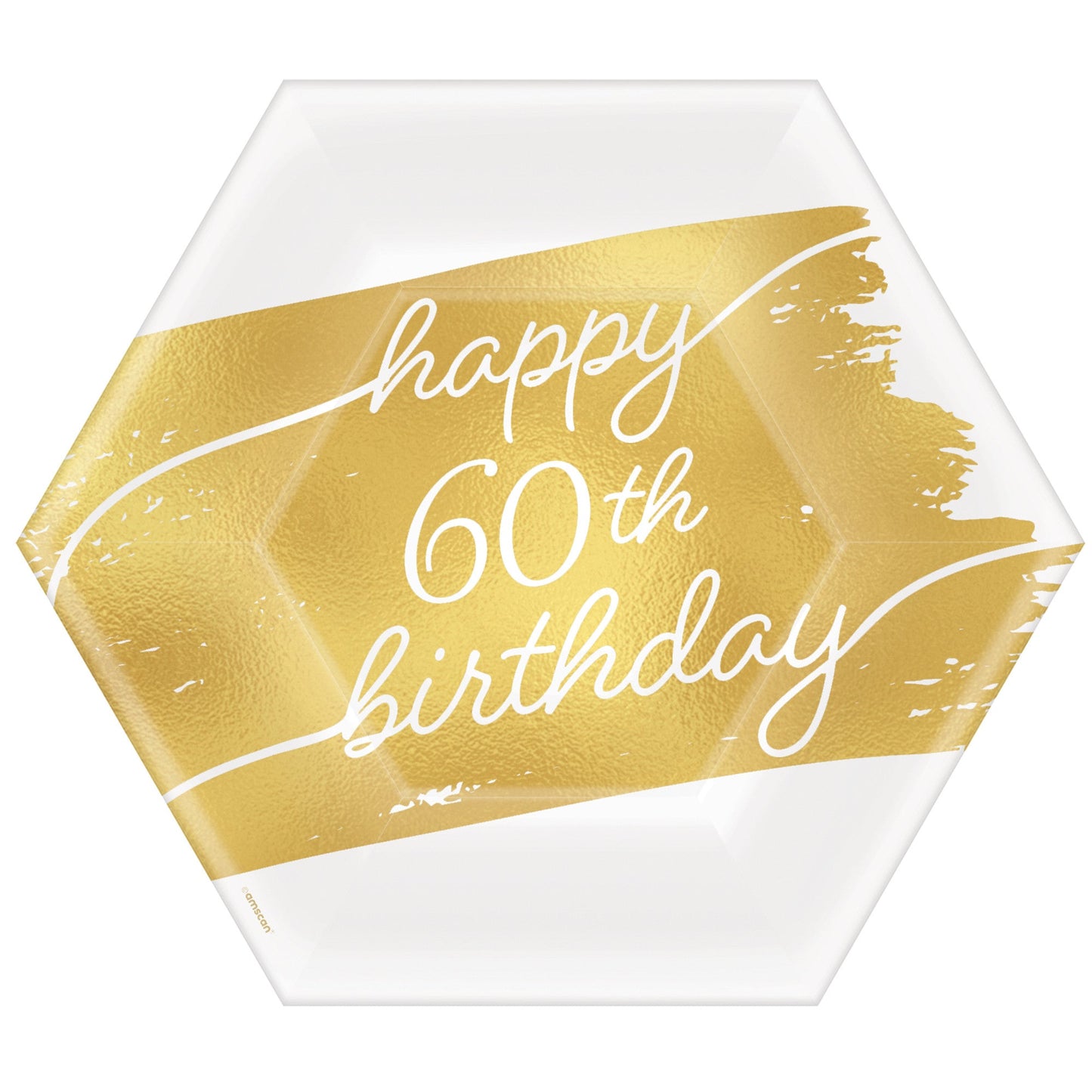 Golden Age Birthday 60th 7in Hexagon Metallic Plates 8ct