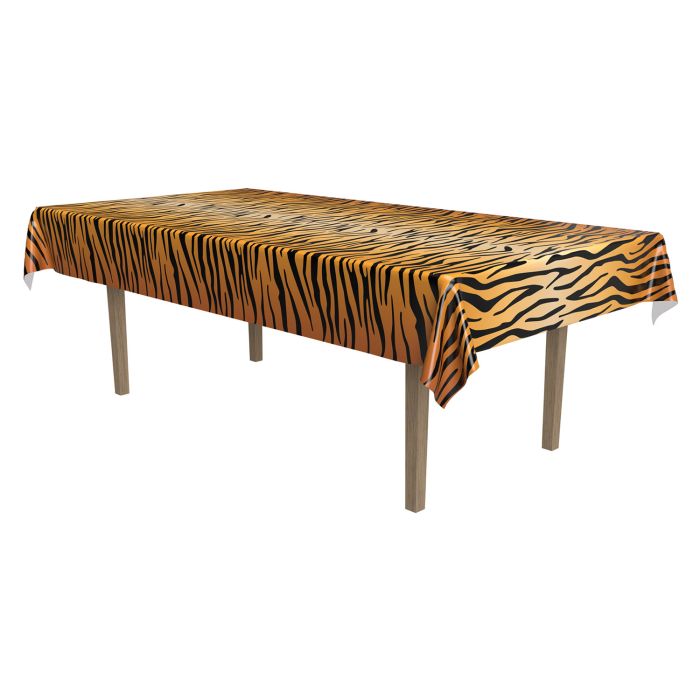 Tiger Print Plastic Table Cover 54in x 108in