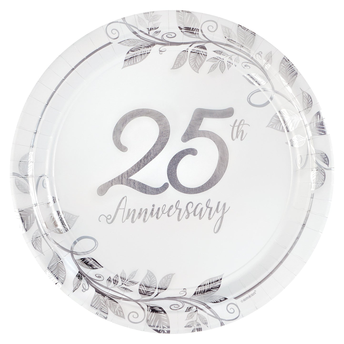 Happy 25th Anniversary 7in Round Metallic Plates 8ct