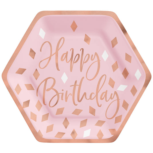 Blush Birthday 7in Hexagon Plate Metallic 8ct