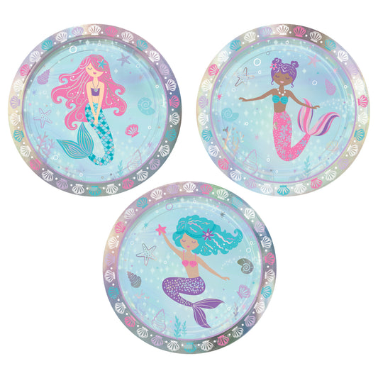 Shimmering Mermaids 7in Assorted Iridescent Round Plates 8ct