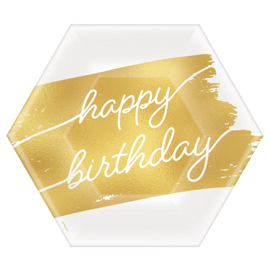 Golden Age Birthday Happy Birthday 7in Hexagon Metallic Plates 8ct