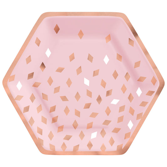 Blush Birthday 9in Hexagon Plate Metallic 8ct