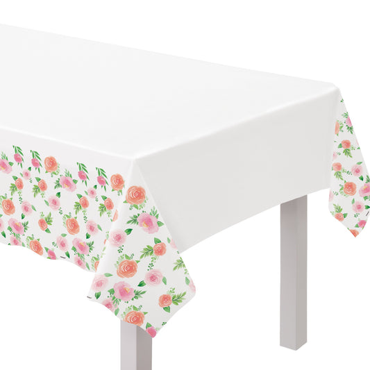 Floral Baby Plastic Table Cover w/ Scalloped Edge