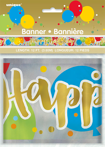 Foil Glitzy Gold Birthday Banner 12ft