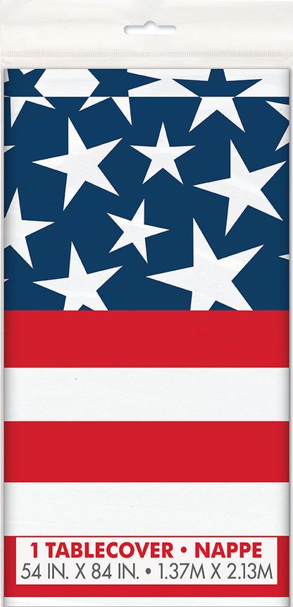 Stars and Stripes Rectangular Plastic Table Cover 54in x 84in