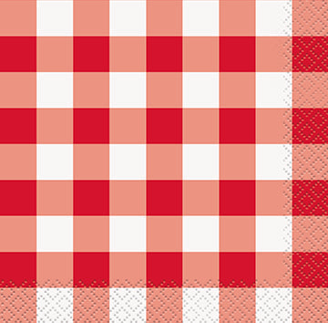 Red Gingham Beverage Napkins 16ct