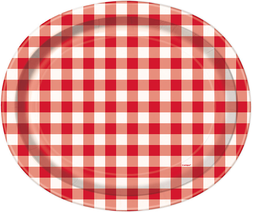 Red Gingham Oval Plates 8ct