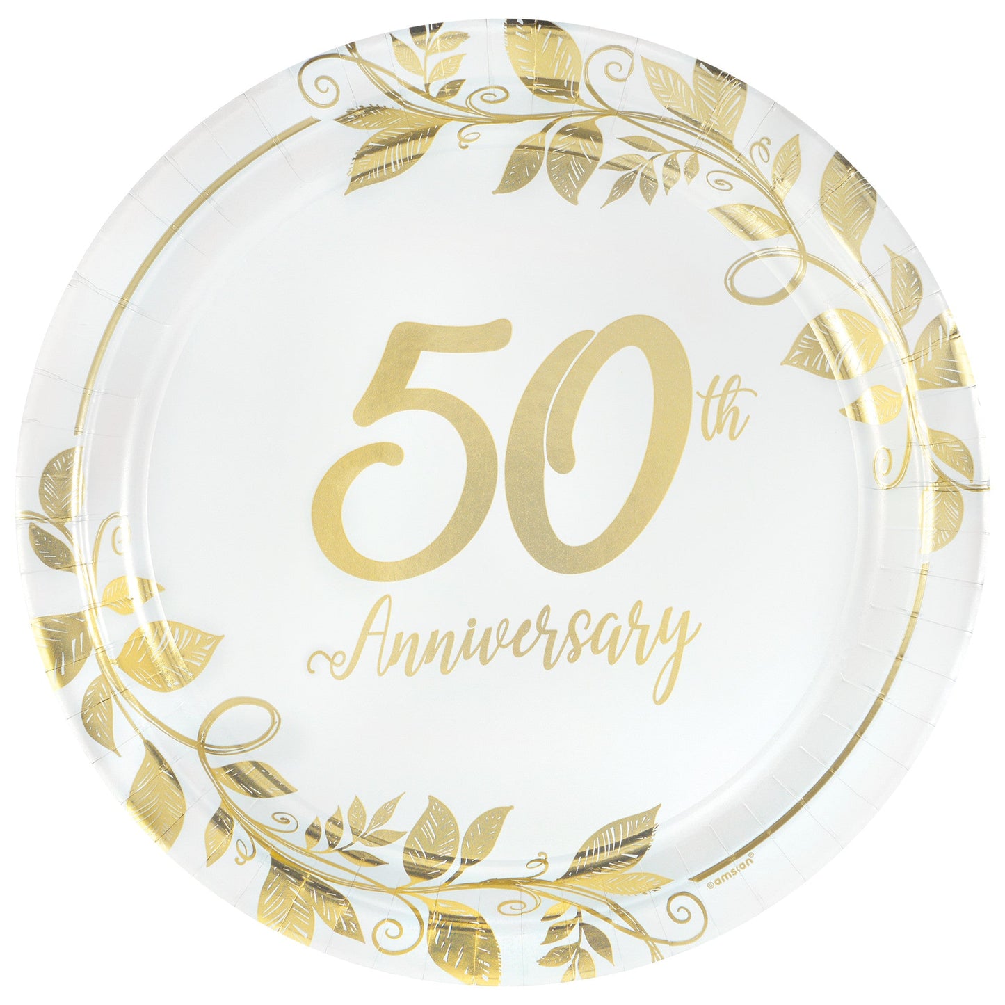 Happy 50th Anniversary 10.5in Round Metallic Plates 8ct