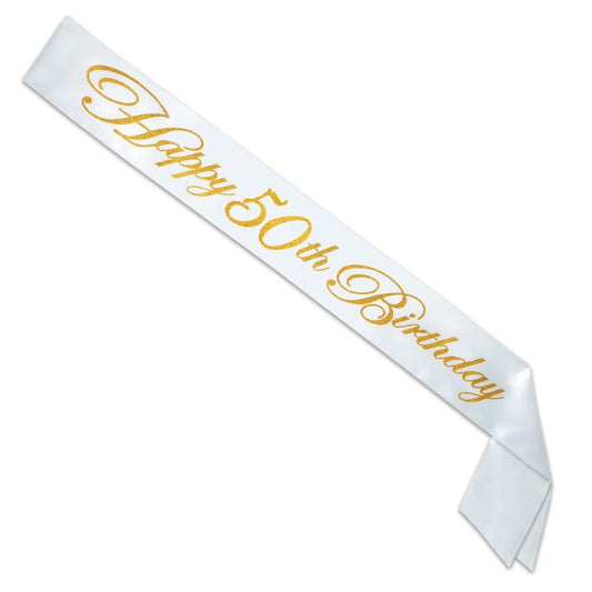 Glittered Happy "50th" Birthday Satin Sash