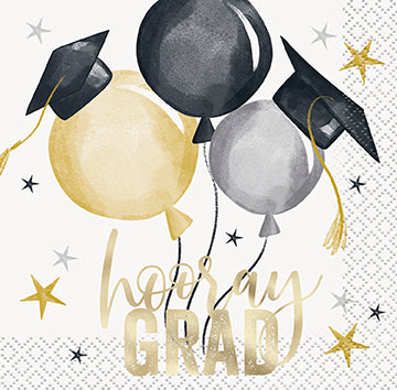 Golden Star Graduation "Hooray" Beverage Napkins 16ct