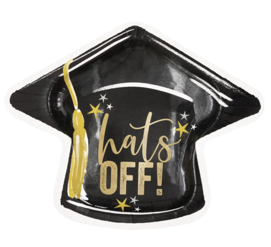 Golden Star Graduation Cap Shaped Plates 8ct