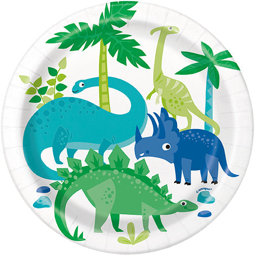 Blue & Green Dinosaur Round 7in Dessert Plates 8ct