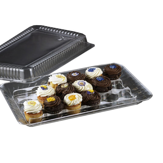 Clear 18"x11.25"x2.5" Plastic Cupcake Tray & Dome Lid Set