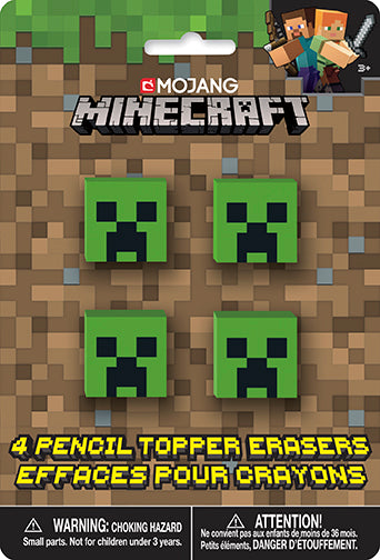 Minecraft Pencil Top Erasers 4ct