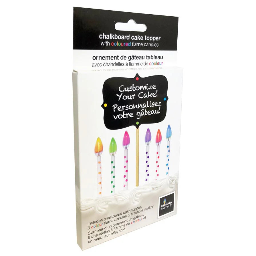 Color Flame Birthday Candles - Chalk Board Topper Dots