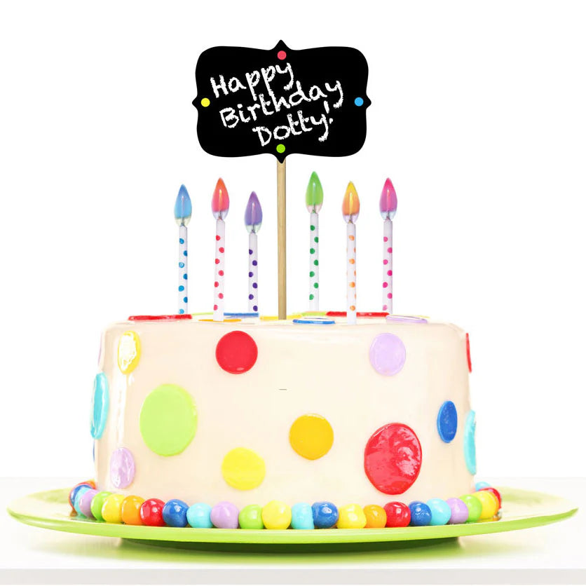 Color Flame Birthday Candles - Chalk Board Topper Dots