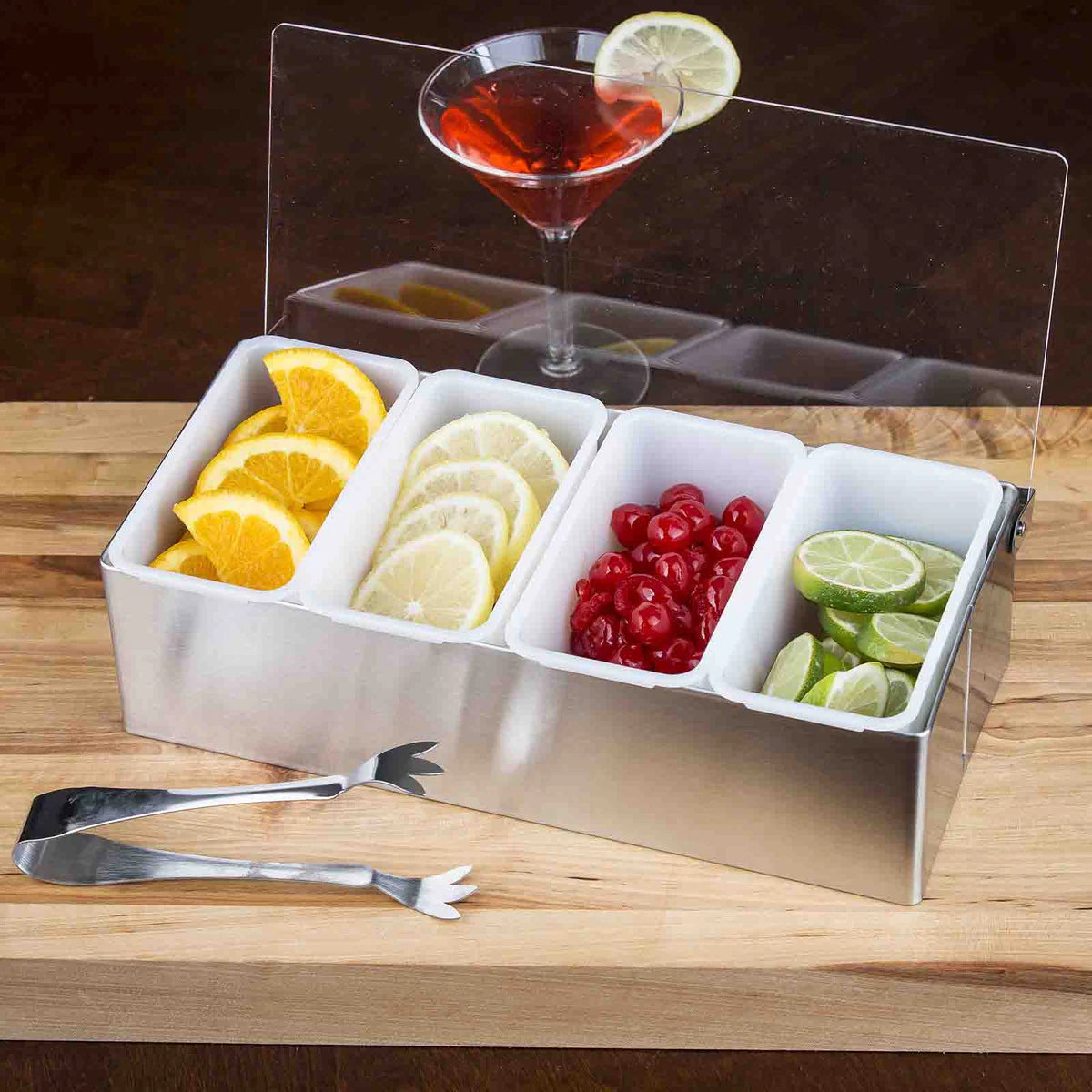 Bar Condiment Holder With Tongs