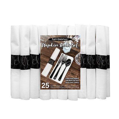 Linen-Feel Napkins Rolls With Cutlery 25ct