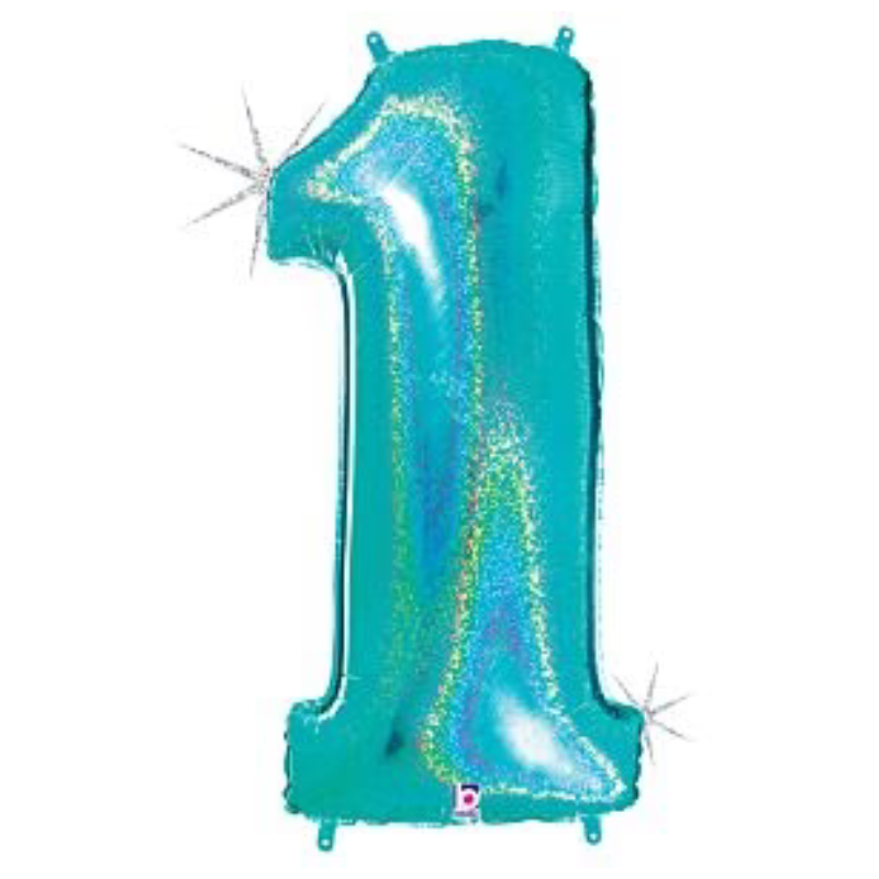 34in Number Balloons: Holographic Turquoise