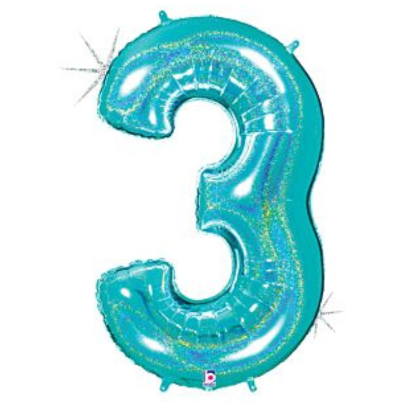 34in Number Balloons: Holographic Turquoise